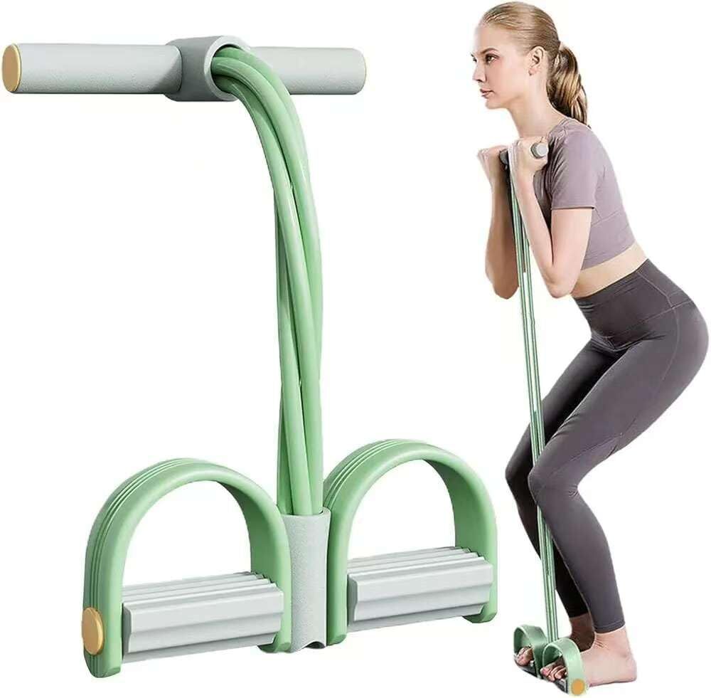 Multi-Function 6-Tube Resistance Band with Foot Pedal – 2M Stretchable Home Workout Equipment for Full Body Exercise – Adjustable Tension for Arms, Legs, Waist & Abs – Compact Design (Green)