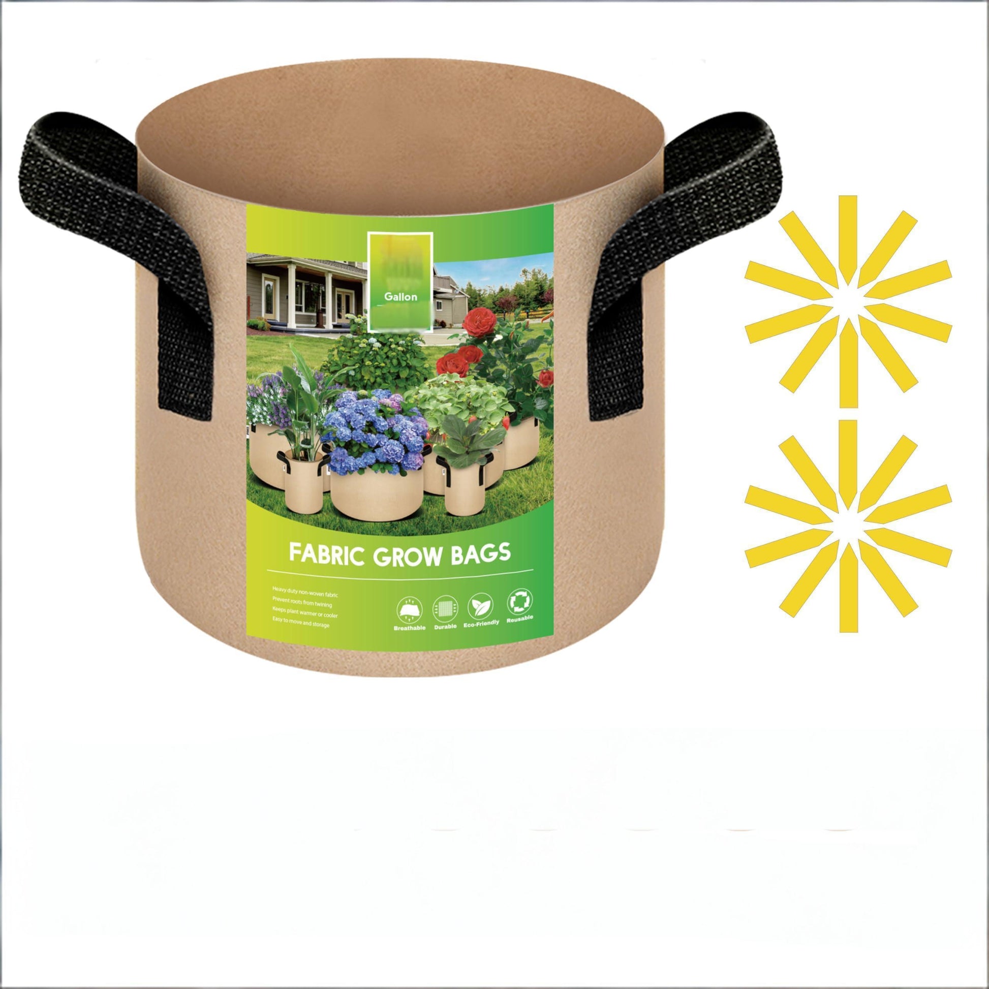 5-Pack 7-Gallon Fabric Grow Bags – Heavy-Duty Breathable Non-Woven Plant Pots with Handles for Vegetables, Herbs, Flowers (Camel)