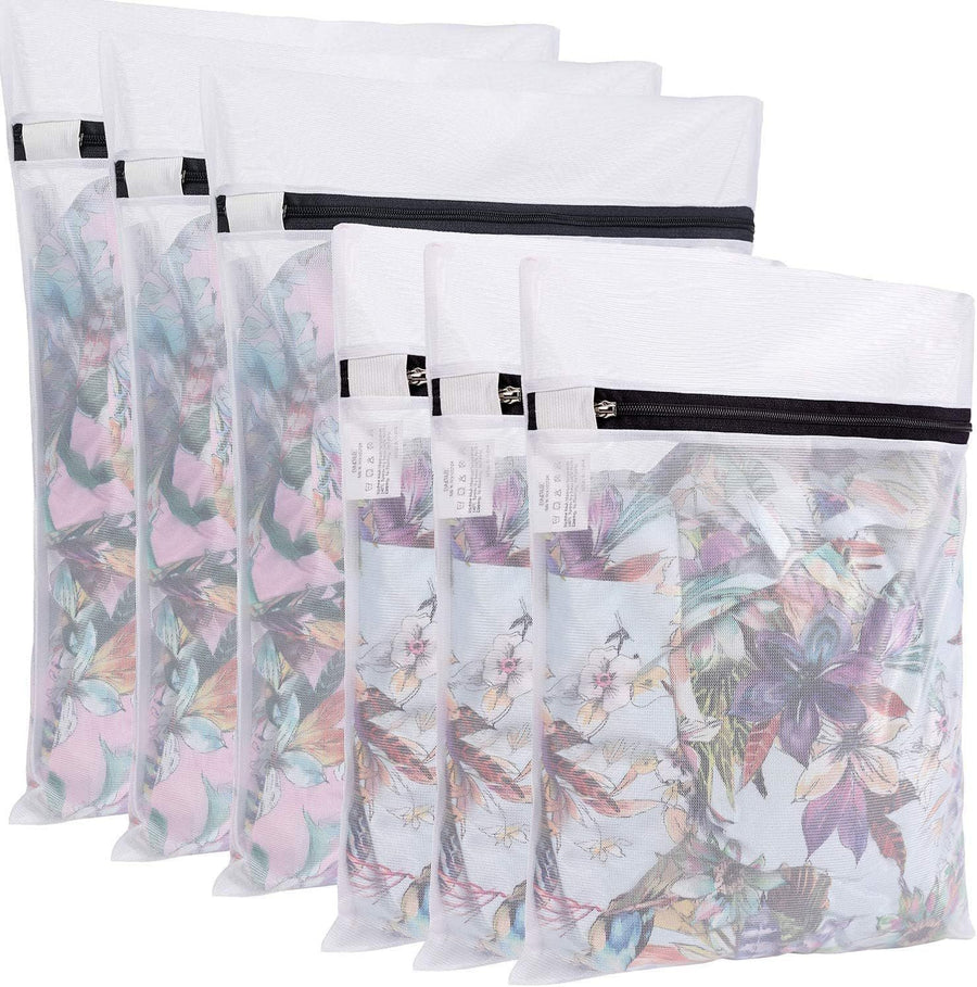 6-Pack Fine Mesh Laundry Bags with Reinforced Zipper, Delicate Garment Washer for Lingerie, Sweaters, Shirts & Pants (White)
