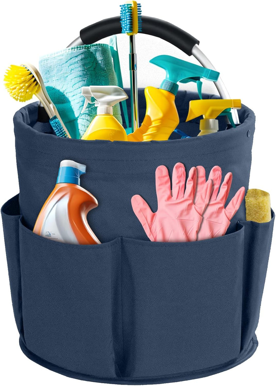 Blue Foldable Cleaning Caddy with 6 Outer Pockets: 17L Collapsible Storage Basket for Household, Bathroom, Picnic & Beach – Durable Oxford Cloth Organizer  | Other colors available in store