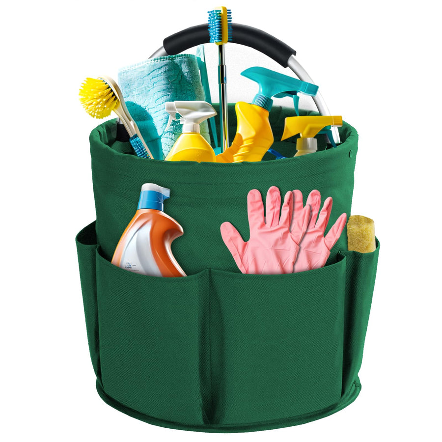 Green Foldable Cleaning Caddy with 6 Outer Pockets: 17L Collapsible Storage Basket for Household, Bathroom, Picnic & Beach – Durable Oxford Cloth Organizer  | Other colors available in store