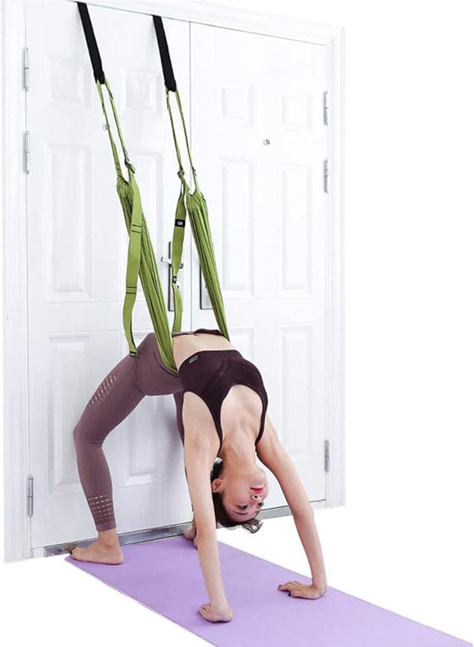 Door-Hanging Yoga Hammock for Backbend & Stretching – Adjustable Aerial Yoga Strap with Dual Anchors, Full-Body Flexibility Trainer for Home Use (Green)