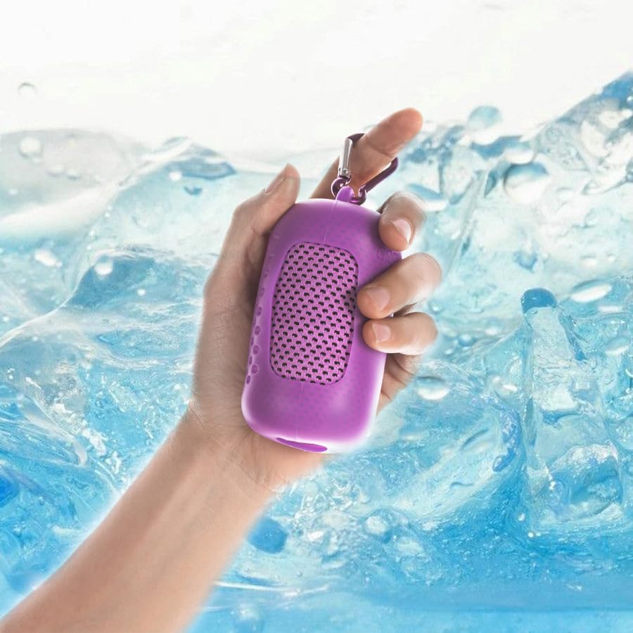 Instant Cooling Towel – Quick-Dry Sport Towel with EVA Storage Case & Carabiner Clip, Ideal for Gym, Outdoor, Travel Swimming(Purple)