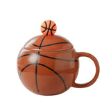 Basketball-Themed Ceramic Mug with Lid and Spoon – Fun Sports Gift for Fans, Players, Coaches & Kids – 14oz Coffee Tea Cup with Basketball Design (Red)