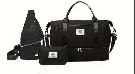 Women’s 3-Piece Travel Bag Set – Large Duffel, Crossbody Backpack & Toiletry Pouch for Gym, Maternity and Weekend Getaways (Black) | Other Colors Available in Store