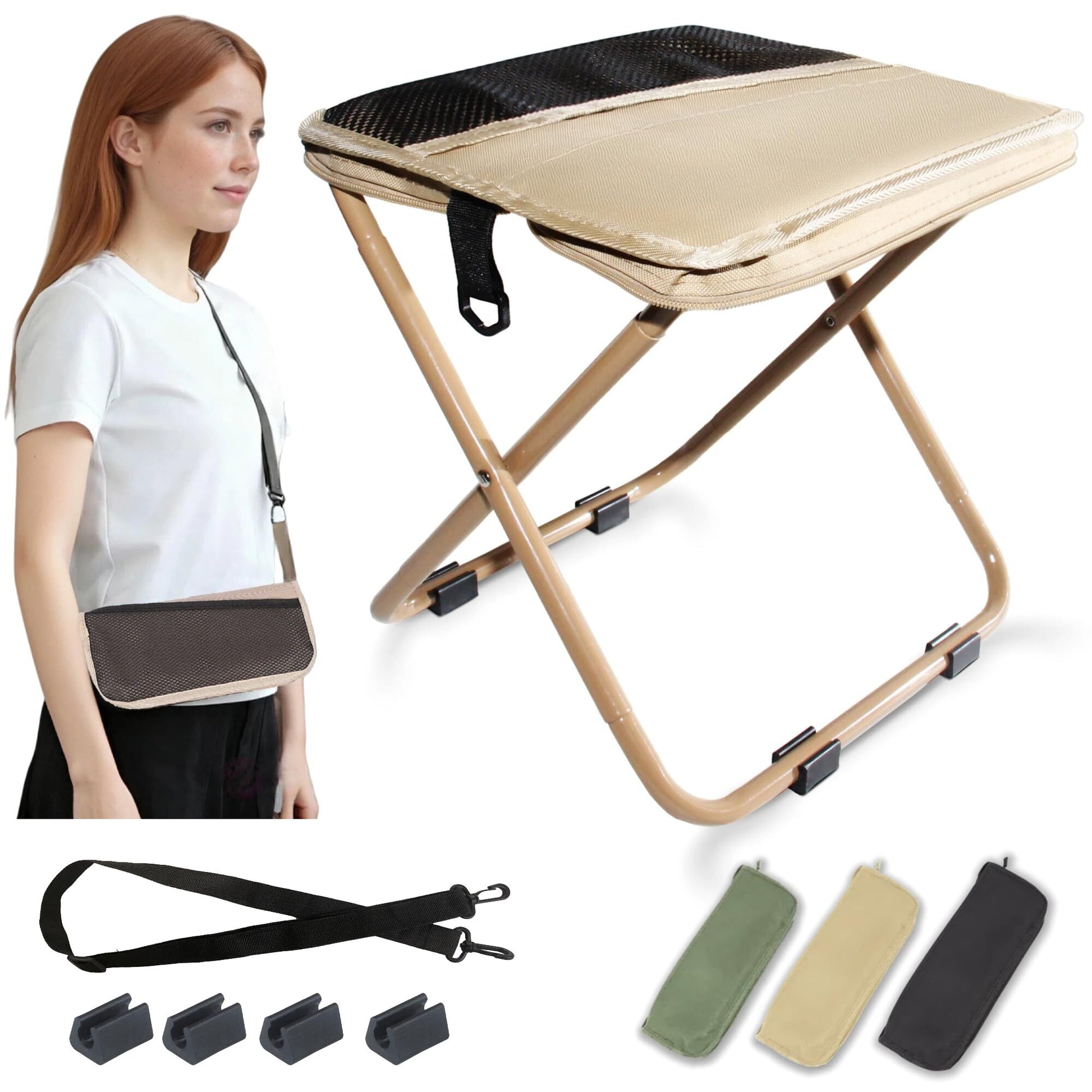 Khaki Portable Folding Chair – Compact Outdoor Stool for Camping, Fishing & Hiking | Lightweight Collapsible Seat with Carry Bag | Durable Steel Frame | Other Colours Available In-Store