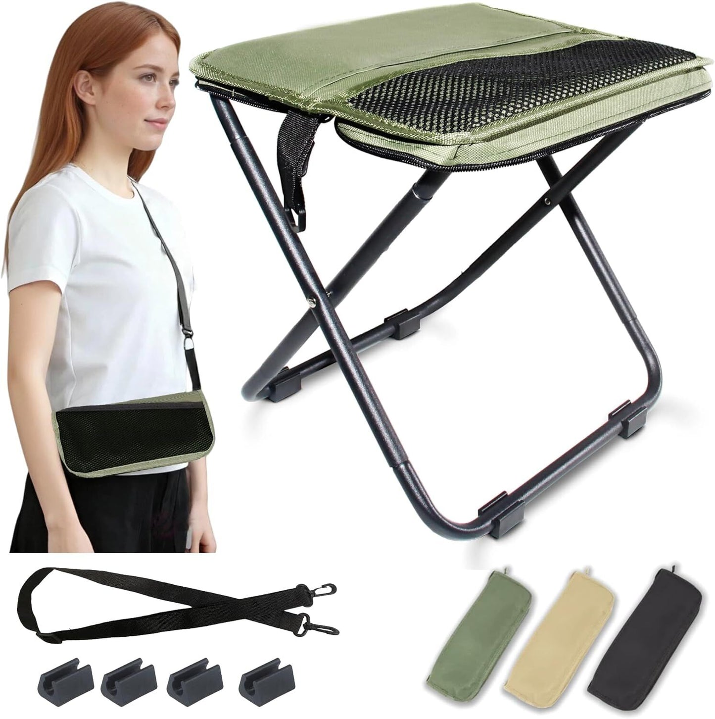 Green Portable Folding Chair – Compact Outdoor Stool for Camping, Fishing & Hiking | Lightweight Collapsible Seat with Carry Bag | Durable Steel Frame | Other Colours Available In-Store