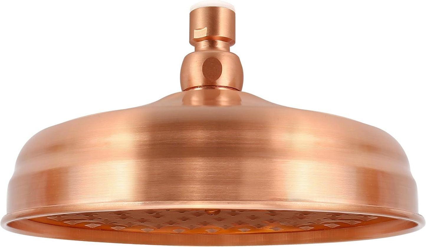 8-Inch Rainfall Shower Head, High-Pressure Antique Copper Showerhead with 360° Adjustable Ball Joint for Bathroom, Hotel, Gym (Antique Red)