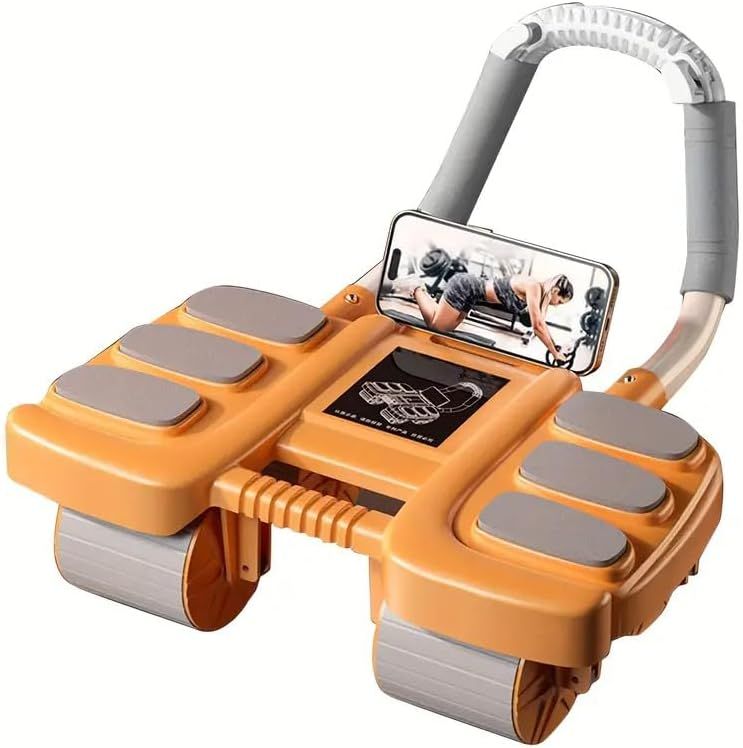 Automatic Rebound Ab Roller with Six-Point Elbow Support & Phone Holder for Home Gym Core Workout (Orange)