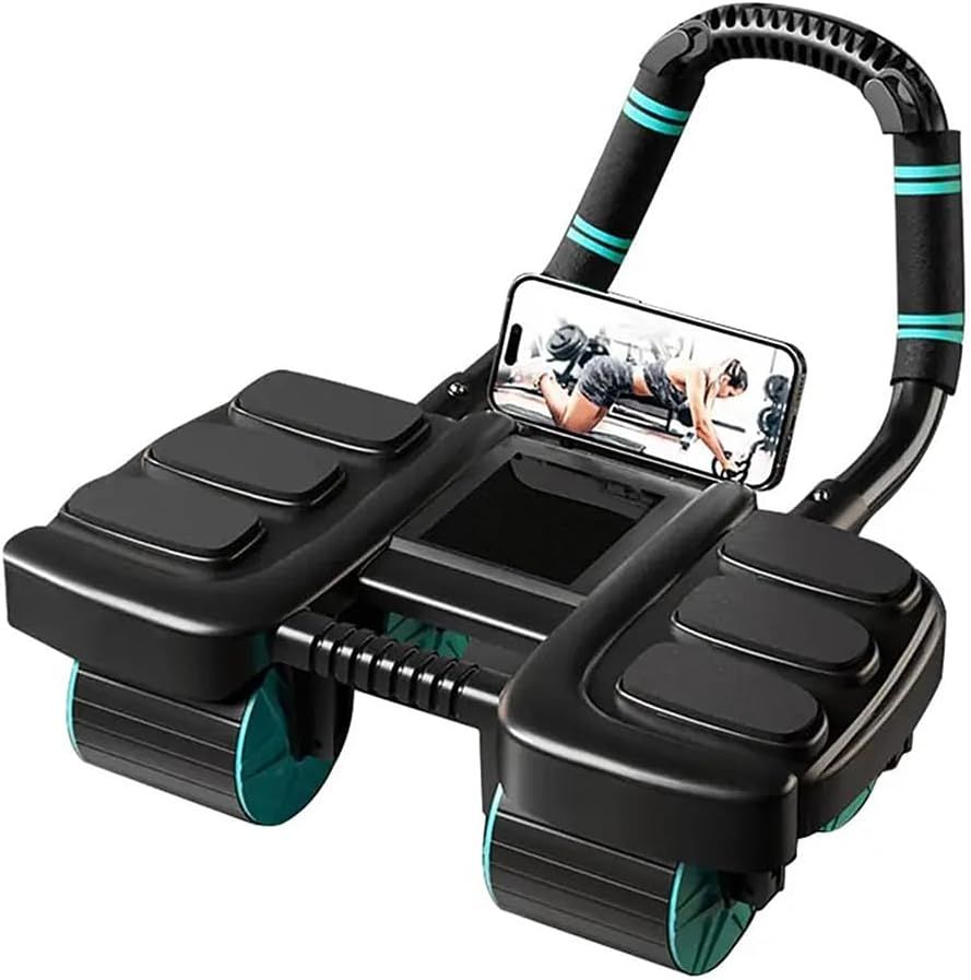 Automatic Rebound Ab Roller with Six-Point Elbow Support & Phone Holder for Home Gym Core Workout (Black)