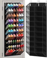 Over the Door Shoe Organizer with 20 Mesh Pockets, Heavy Duty Hanging Shoe Rack for 30 Pairs, Space Saving Closet Storage for Sneakers Boots (Black)