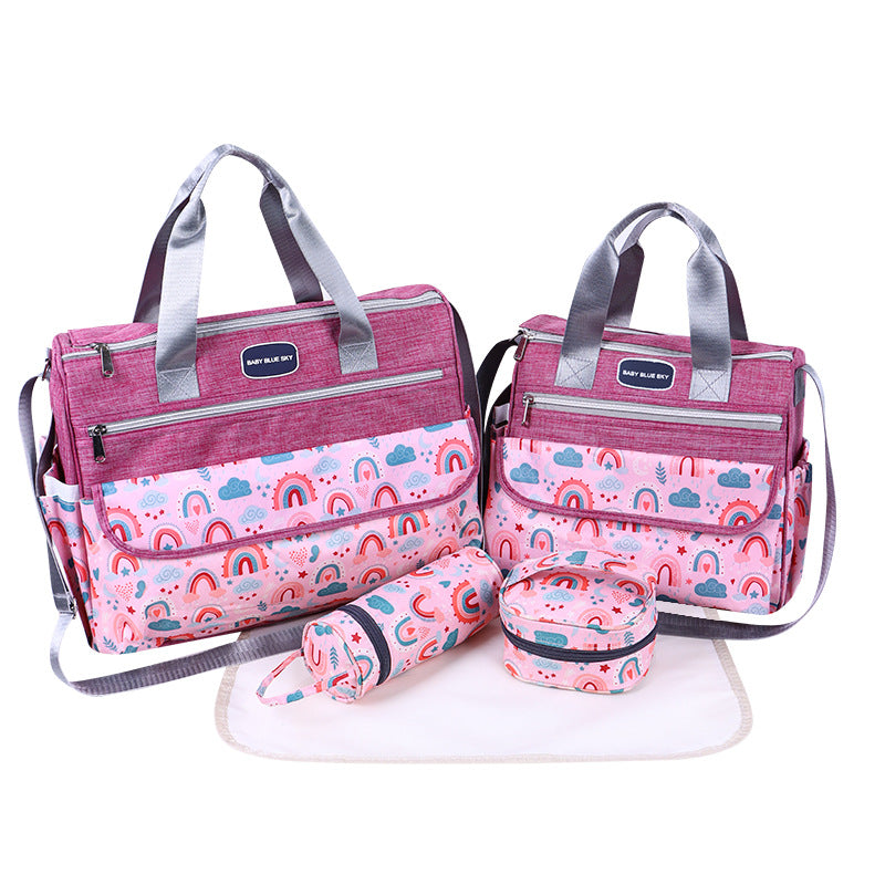 Newborn Diaper Bag Set with Changing Pad – 4-Piece Baby Organizer, Large Capacity Mom Backpack, Insulated Bottle Sleeve & Lunch Bag, Travel Diaper Bag for Moms (Red)