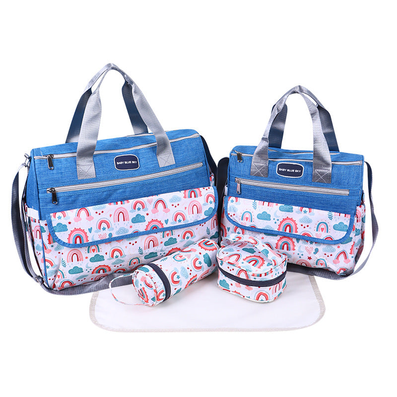 Newborn Diaper Bag Set with Changing Pad – 4-Piece Baby Organizer, Large Capacity Mom Backpack, Insulated Bottle Sleeve & Lunch Bag, Travel Diaper Bag for Moms (Blue)