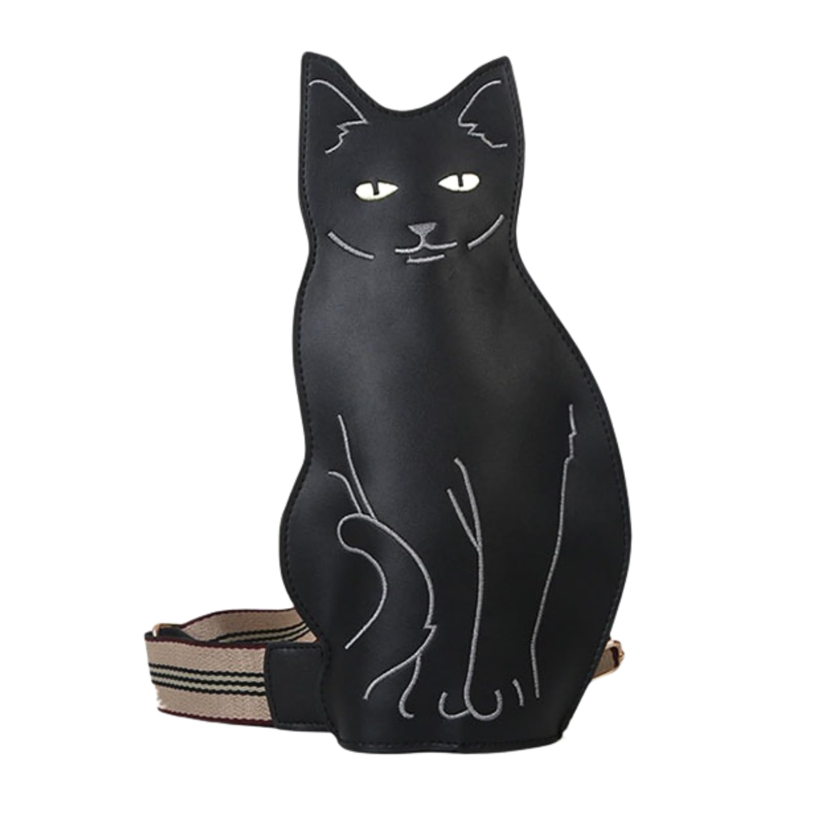 Cute 3D Cat Shape Crossbody Bag – Unisex PU Leather Shoulder Sling Backpack for Women & Men, Fashionable Mini Chest Bag, Trendy Accessory (Black-Grey)