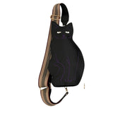 Cute 3D Cat Shape Crossbody Bag – Unisex PU Leather Shoulder Sling Backpack for Women & Men, Fashionable Mini Chest Bag, Trendy Accessory (Black-Puple)