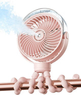Portable Misting Stroller Fan with 4 Speeds & 360° Adjustable Tripod, Quiet Rechargeable Baby Fan for Travel, Outdoor, Car Seat, Beach (Pink)