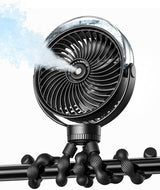 Portable Misting Stroller Fan with 4 Speeds & 360° Adjustable Tripod, Quiet Rechargeable Baby Fan for Travel, Outdoor, Car Seat, Beach (Black)
