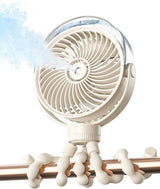 Portable Misting Stroller Fan with 4 Speeds & 360° Adjustable Tripod, Quiet Rechargeable Baby Fan for Travel, Outdoor, Car Seat, Beach (Beige)
