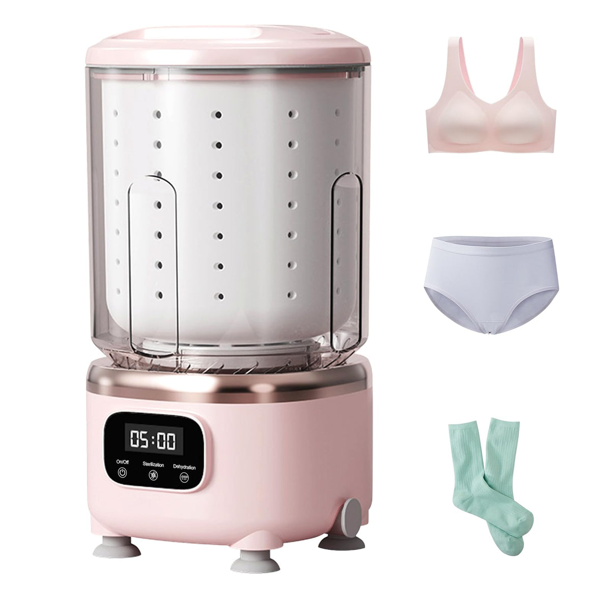 Portable Mini Washing Machine with Spin Dry & UV Sterilization – 3L Capacity, Wash, Rinse, Dehydrate, and Disinfect in One, Ideal for Underwear, Socks, Baby Clothes (Pink)