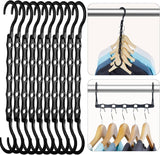 10-Pack Black Space-Saving Hanger Connectors—5-Slot Design for Vertical & Horizontal Use—Organize Shirts, Sweaters, Jackets—Compact Closet Organizer for Apartments, Dorms, Small Spaces (Black)