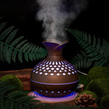 Portable USB Humidifier with 7-Color LED Night Light – Wood Grain Flower Design, Quiet Cool Mist Diffuser for Home, Office & Car (DarkWood)