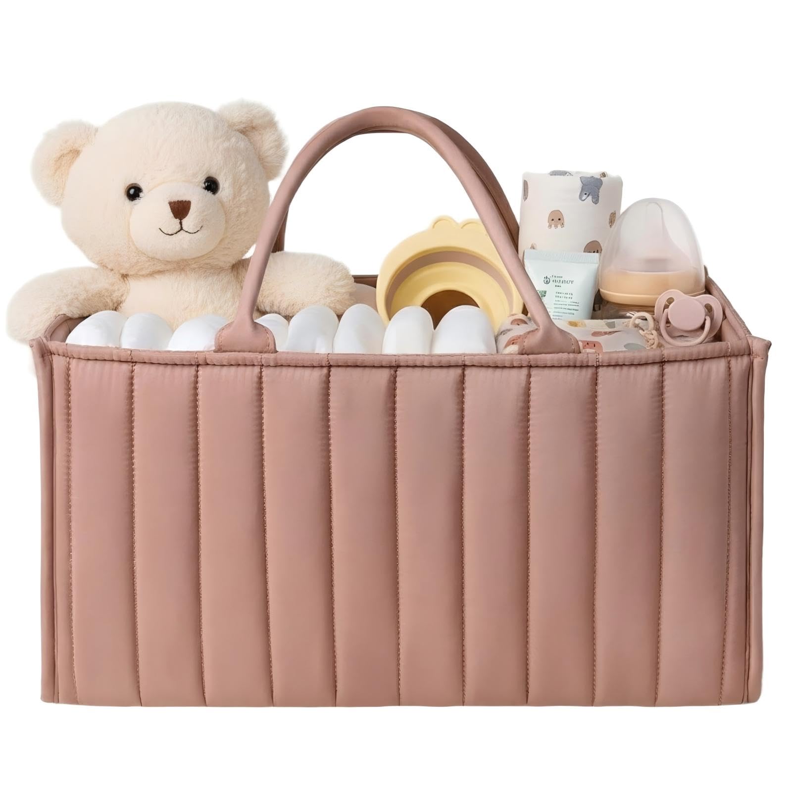 Large Baby Diaper Caddy Organizer – Stylish Storage Basket for Nursery, Changing Table & Travel – Portable Urn for Diapers, Wipes, Toys & Essentials (Pink)