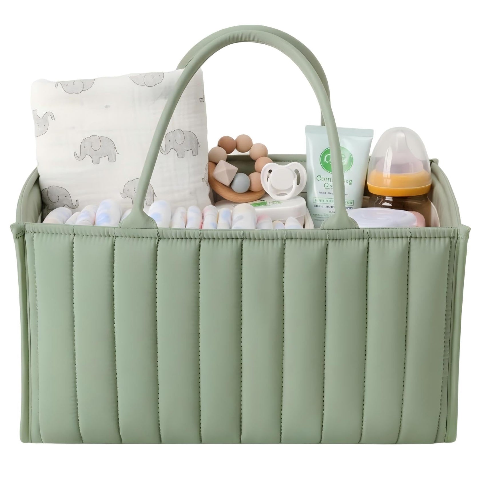 Large Baby Diaper Caddy Organizer – Stylish Storage Basket for Nursery, Changing Table & Travel – Portable Urn for Diapers, Wipes, Toys & Essentials (Green)