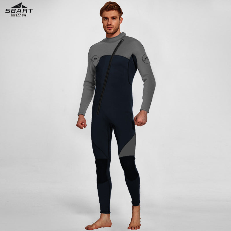 Men's 3mm Full Wetsuit for Surfing Diving & Cold Water Swimming – Front-Zip Neoprene Suit with UV Protection and Flexible Fit(Grey,XL)  | Other Colors Available in Store 