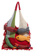 Boho Knit Tote Bag with 3D Fish Applique – Patchwork Shoulder Bag for Women, Beach, Travel & Daily Use – Soft Fringe Design (Red)
