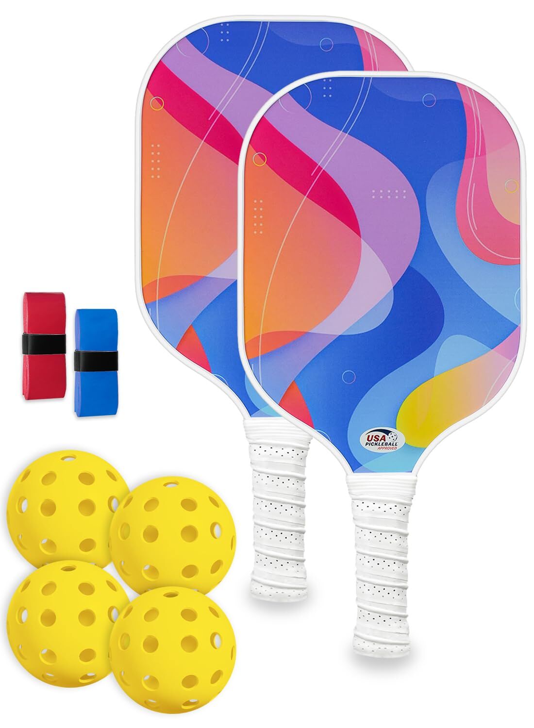 Pickleball Paddle Set with 4 Balls – Fiberglass Surface, Lightweight Grip | Indoor & Outdoor Play 