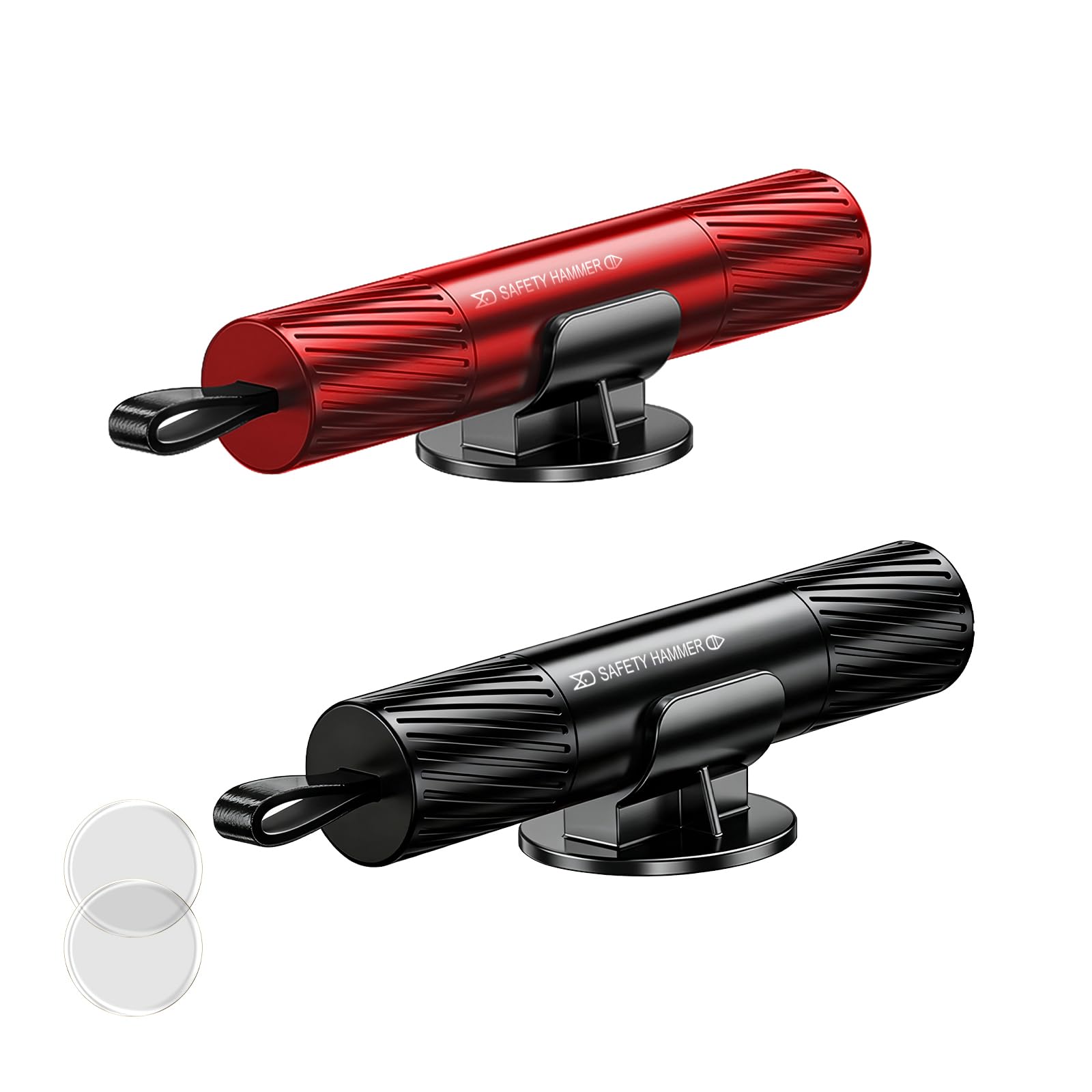 2-Pack Car Emergency Safety Hammer – Dual-Function Window Breaker & Seatbelt Cutter, Tungsten Steel Tip, Aluminum Alloy Body, Compact & Reliable Life-Saving Tool (Red & Black)