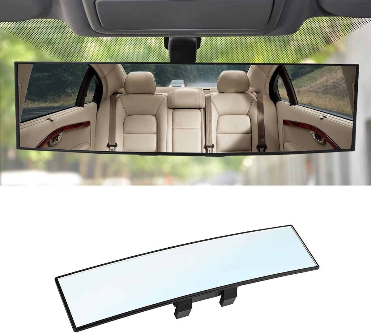 Wide-Angle Car Rearview Mirror with Curved HD Glass Lens, Clip-On Design, ABS Frame, Anti-Glare Coating, Universal Fit for Sedans SUVs Trucks Vans, Easy 10-Second Installation (White)