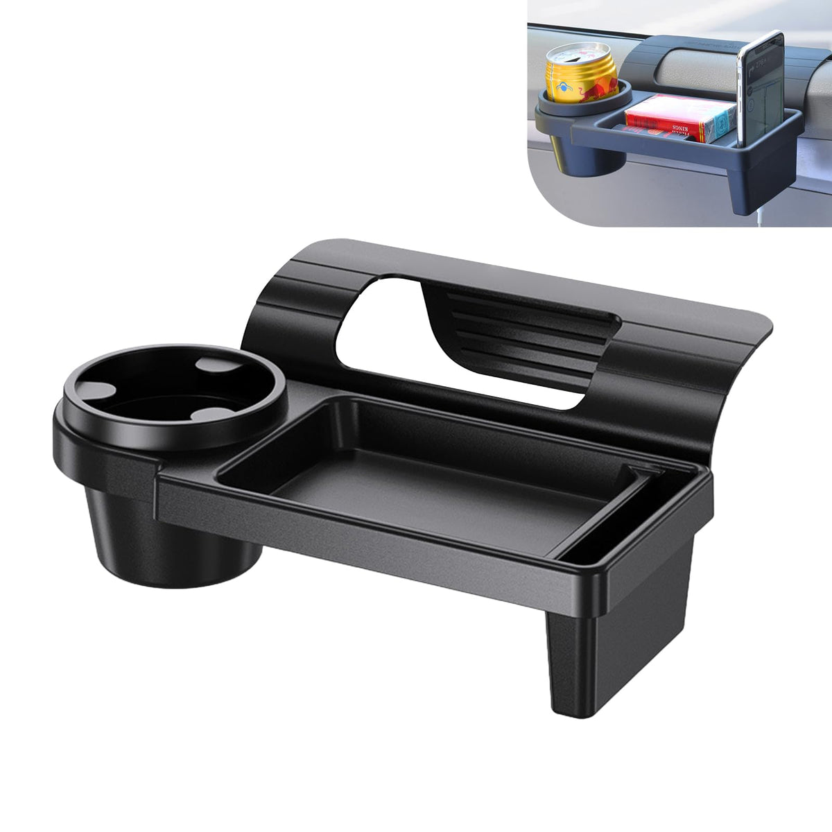 Universal Car Window Organizer with Cup Holder and Phone Tray – Multi-Functional Door Side Storage Box for Drinks, Keys, and Gadgets (Black)