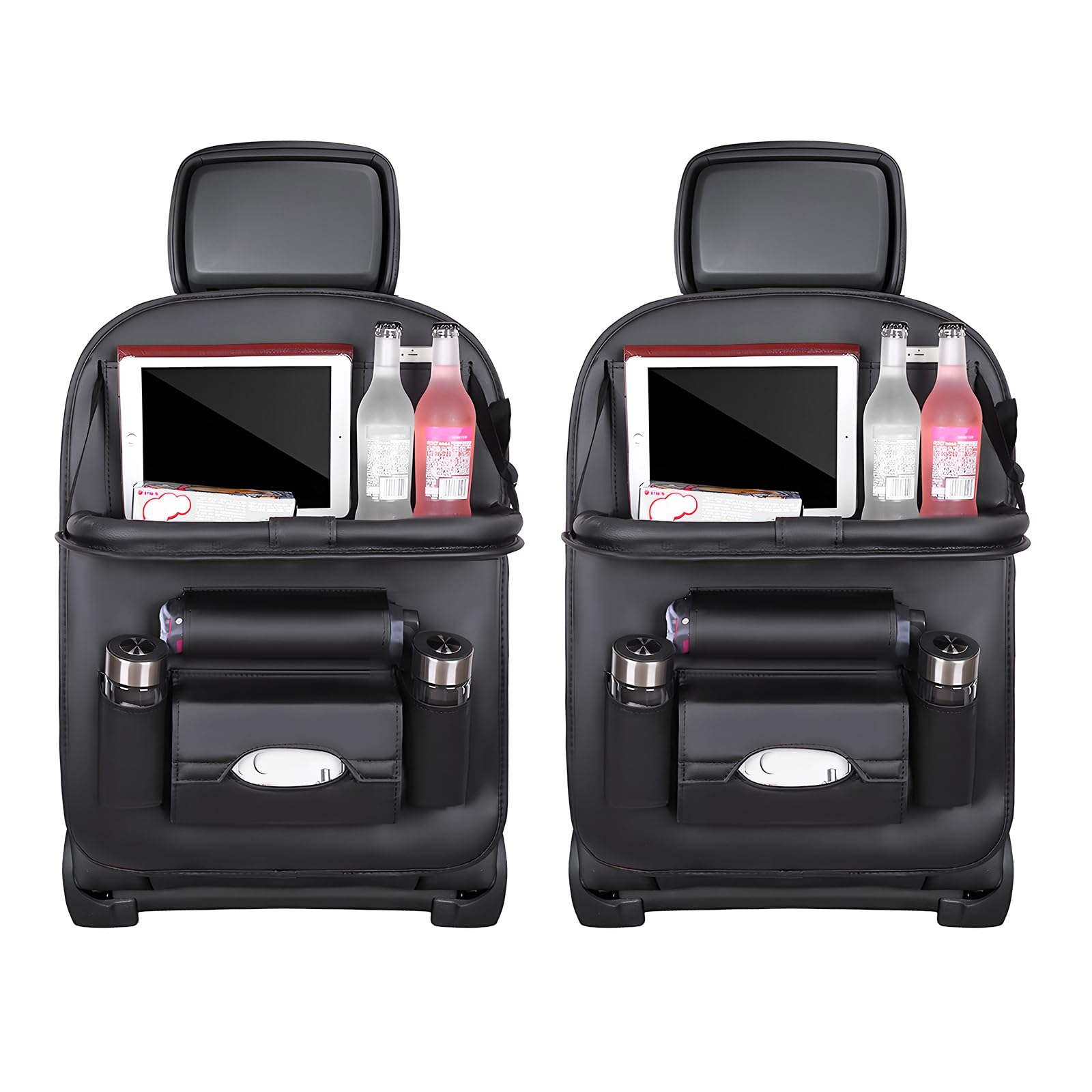 Car Back Seat Organizer with Foldable Table Tray – Universal Rear Seat Storage Bag, Multi-Pocket Holder for Tablet, Drinks & Essentials (Black)