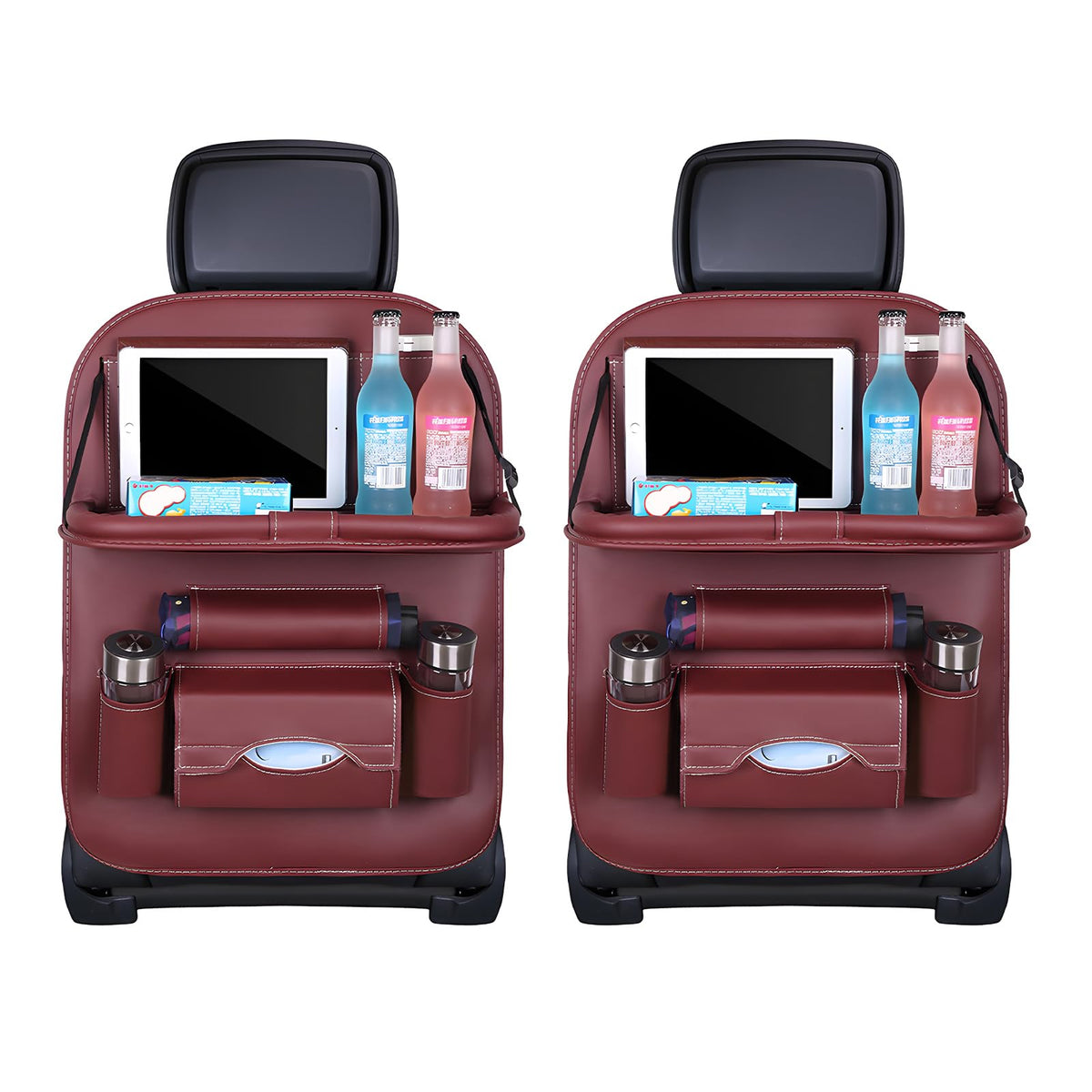 Car Back Seat Organizer with Foldable Table Tray – Universal Rear Seat Storage Bag, Multi-Pocket Holder for Tablet, Drinks & Essentials (Red)