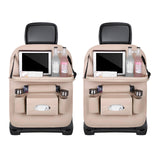 Car Back Seat Organizer with Foldable Table Tray – Universal Rear Seat Storage Bag, Multi-Pocket Holder for Tablet, Drinks & Essentials (Beige)