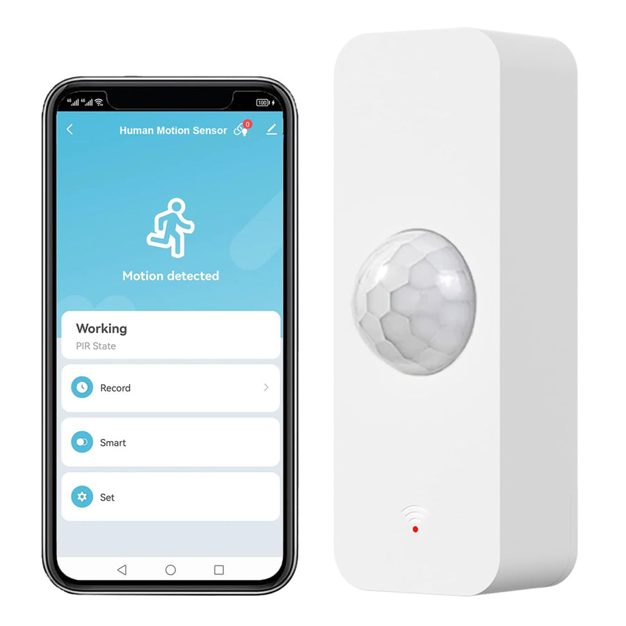 Smart WiFi Motion Sensor with App Alerts – 128° Detection, 6m Range, No Hub Required, Voice Control & Automation (White)