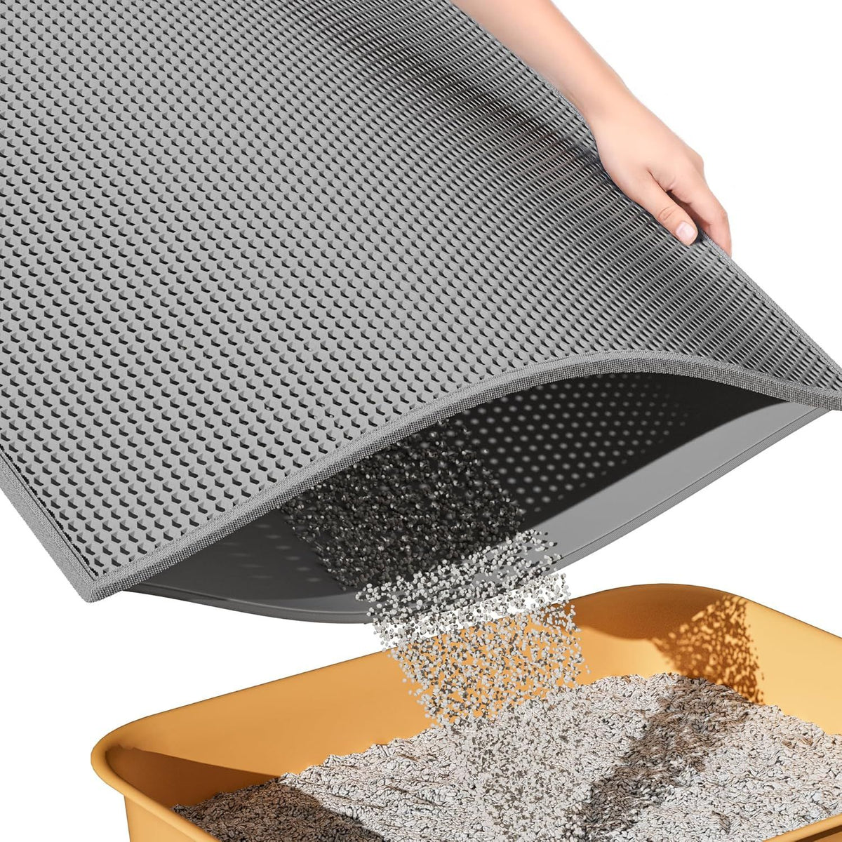 Double-Layer EVA Cat Litter Mat for Litter Box, Honeycomb Design Traps Scattered Sand, Waterproof & Non-Slip Floor Protector, Easy to Clean & Reuse (Grey)
