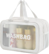Large Capacity Travel Toiletry Bag with Dual Compartments, Waterproof PVC Cosmetic Organizer for Gym & Business Trips (White)
