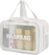 Large Capacity Travel Toiletry Bag with Dual Compartments, Waterproof PVC Cosmetic Organizer for Gym & Business Trips (White)