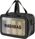 Large Capacity Travel Toiletry Bag with Dual Compartments, Waterproof PVC Cosmetic Organizer for Gym & Business Trips (Black)
