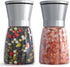 2-Pack Manual Spice Grinders with Adjustable Coarseness, Clear Glass Bodies, Ceramic Grinding Mechanism, and Brushed Stainless Steel Tops—Refillable for Salt, Pepper, Cumin, Herbs, and More—Elegant Kitchen Essentials (Silver)