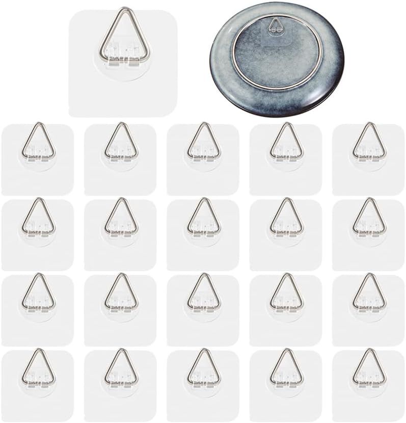 20-Pack Invisible Adhesive Plate Hangers for Wall Decor, Heavy Duty Triangle Hooks for Plates, Frames & Art (Transparent) 