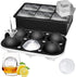 2-Pack Silicone Ice Molds Set: 6-Cavity Sphere & Square Trays with Lid and Funnel—For Whiskey, Cocktails, and Beverages—Flexible Design, Easy Release, Home Bar Essential—Black Finish (Black)