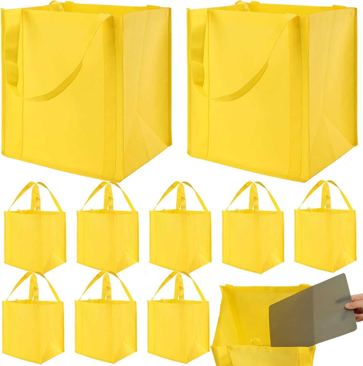10 Pack Heavy Duty Reusable Grocery Bags with Reinforced Bottom, Large Capacity Shopping Totes for Supermarket & Storage (Yellow)