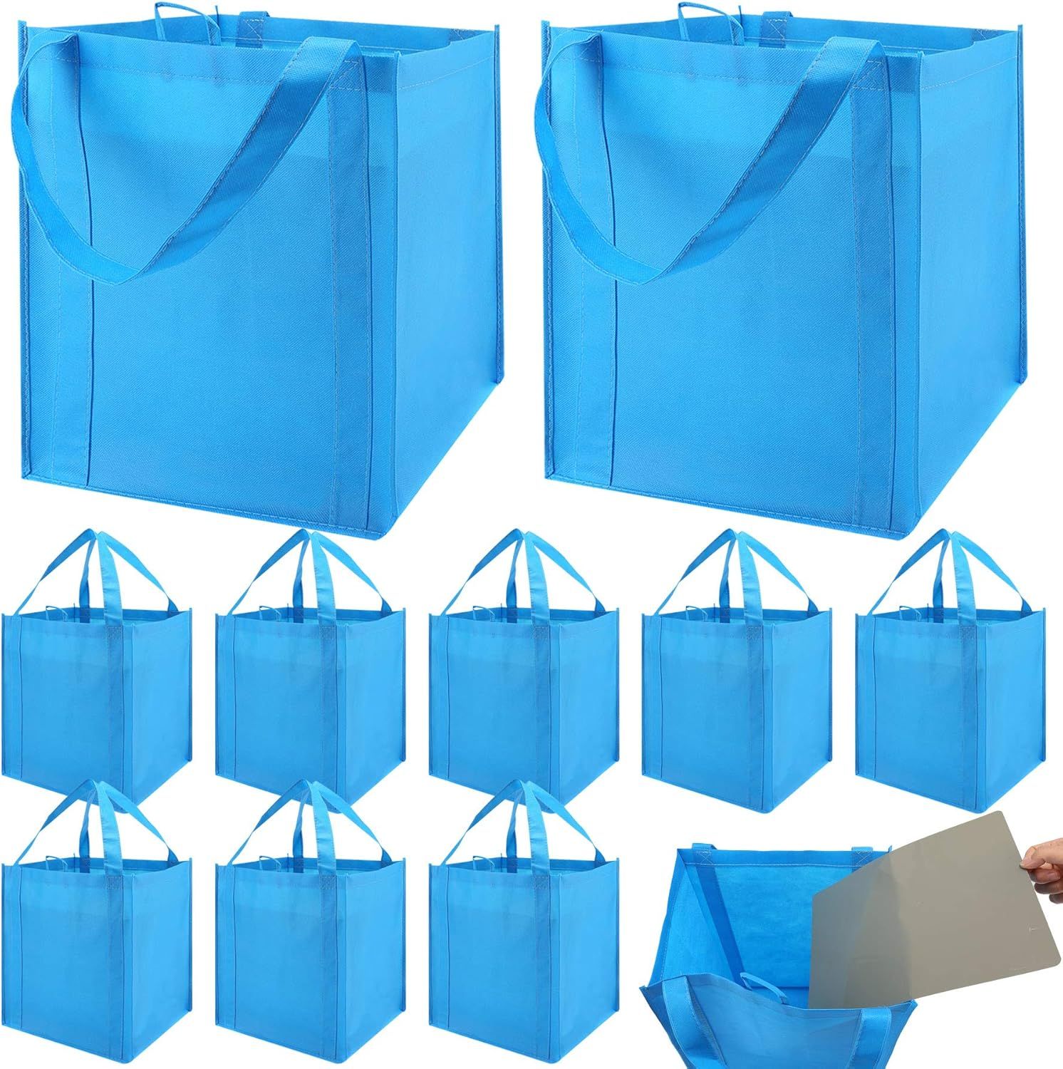 10 Pack Heavy Duty Reusable Grocery Bags with Reinforced Bottom, Large Capacity Shopping Totes for Supermarket & Storage (Blue)