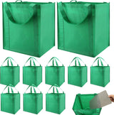 10 Pack Heavy Duty Reusable Grocery Bags with Reinforced Bottom, Large Capacity Shopping Totes for Supermarket & Storage (Green)