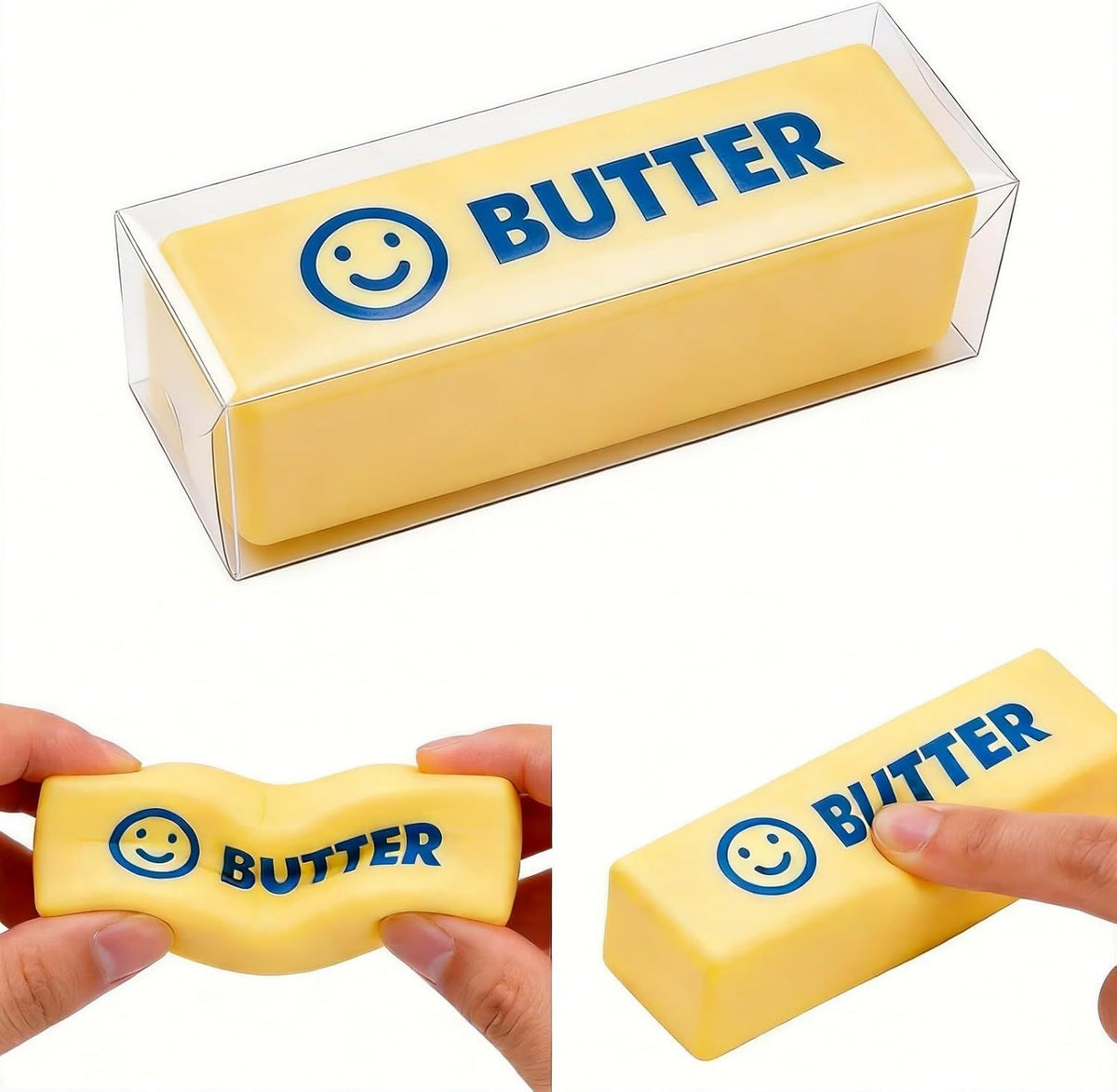 2 PCS Giant Butter Stick Squishy Toy with Smiley Face for Office & School – Slow Rising Stress Reliever to Calm Anxiety (Yellow)