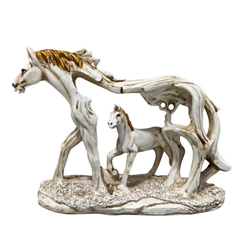 White Horse and Foal Figurine: Artistic Resin Sculpture for Home, Office & Bookshelf Decor – Symbol of Strength and Success