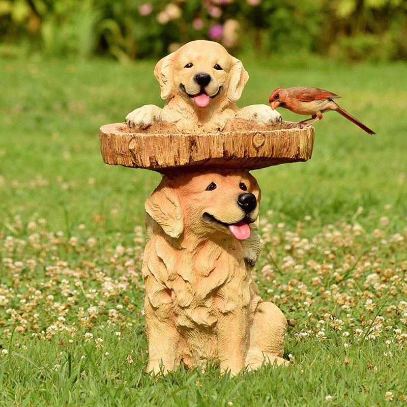 Resin Bird Bath Statue for Garden, Outdoor Decorative Bird Feeder & Water Fountain, Whimsical Yard Sculpture for Patio & Lawn(Dog)